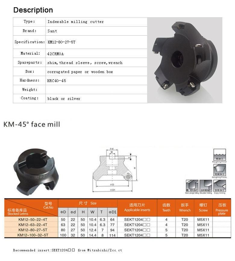 Km-45 Indexable Face Mill for CNC Lathe Machining for Wholesale