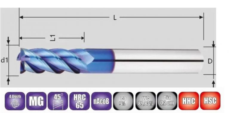 65HRC 4 Flutes Solid Carbide Square End Mill for Stainless Steel