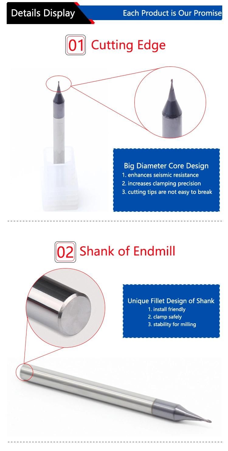 China Manufacture CNC Milling Cutter 2flutes HRC60 Carbide Micro Square End Mill