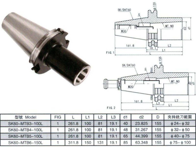 Bt/DIN2080/Jt/Sk/Dat/Cat CNC Tool Holder, Sk60-MTB Morse Taper Adapter