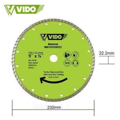 Vido 230 High-Strength Alloy Steel Grinder Cutting Disc for Tile Granite and Ceramics