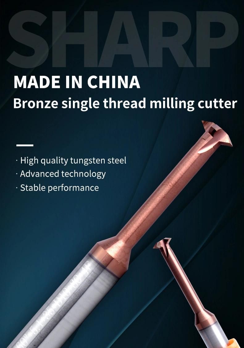 CNC 60° Tungsten Carbide Single Flute Thread Milling Cutter P0.2-0.5 P0.2-0.4 P0.4-0.6 P0.5-0.8 P0.5-1.5 P0.75-2.0 P0.8-2.5 Mill Mills HRC 65