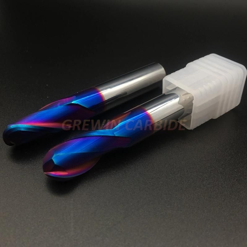 Gw Carbide-Carbide End Mill Use for Steel R5.0X75L-2f HRC65 Nano Blue Coating Ball Nose