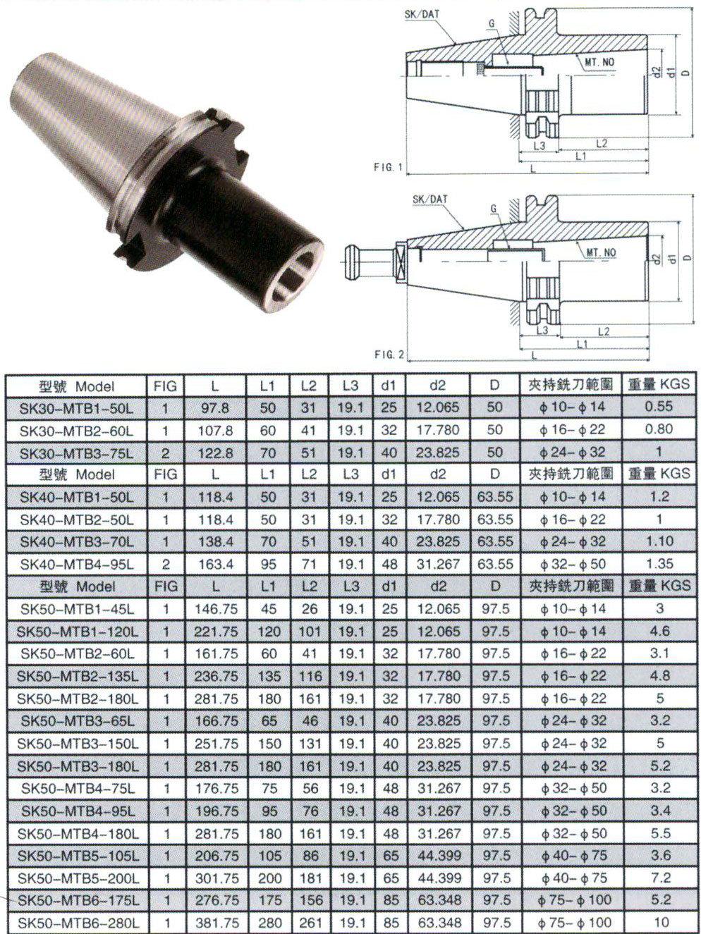 Bt/DIN2080/Jt/Sk/Dat/Cat Tool Holder, Sk40-MTB Morse Taper Adapter