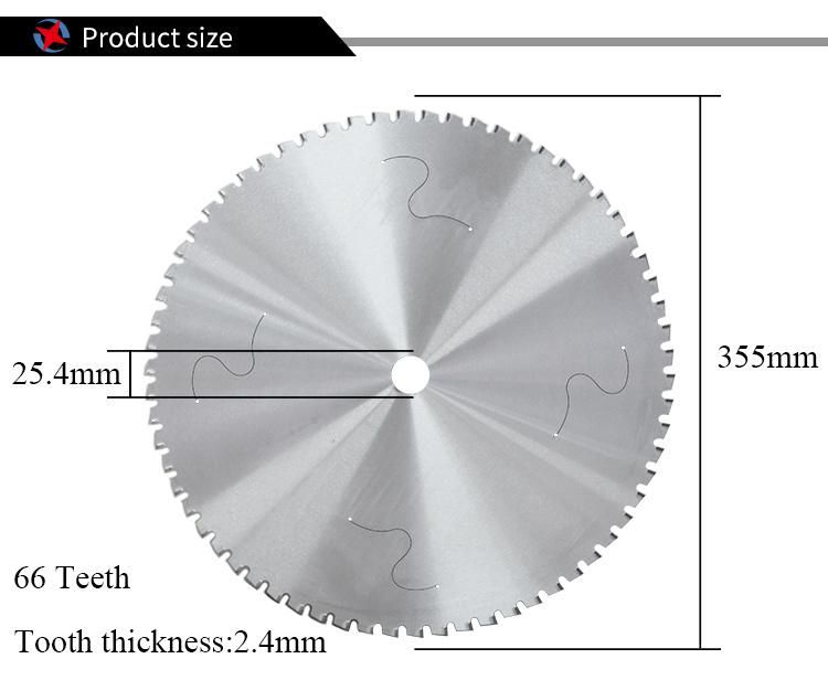 355X72t Tungsten Carbide Steel Tct Circular Saw Blade for Cutting Steel Smooth