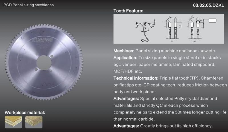 Kws Diamond Panel Saw Blade for Wood PCD Wood Saw Blade for Panel Sizing Machine CNC Kdt Machinery Parts 400*75*4.4*84t Tp