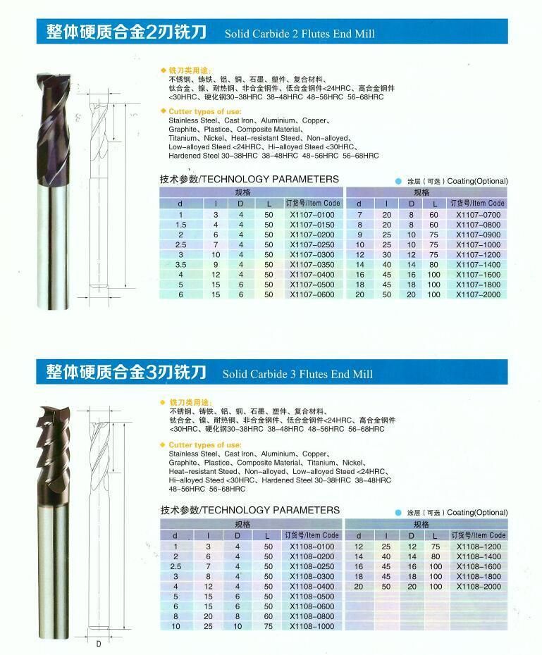 Factory Price Solid Carbide 2 Flutes 3 Flutes 4 Flutes End Mill