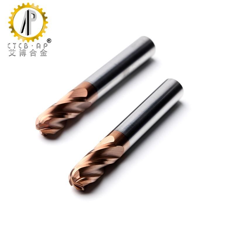 2-Flute HRC50 Bronze Coated Solid Carbide Ball Nose End Mills