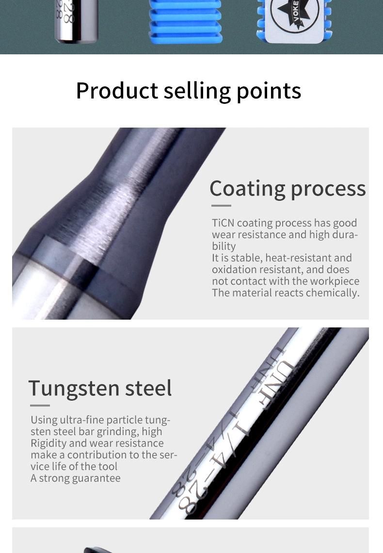 CNC 60° Tungsten Steel American Three Row Thread Milling Cutters No. 1-72 3-56 10-32 Unf Fine Thread Mill Mills Cutter 1/4-28