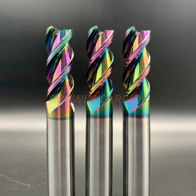 Gw Carbide Cutting Tool-Tungsten Carbide End Mill with Rainbow Colorful Coated for Cutting Aluminum