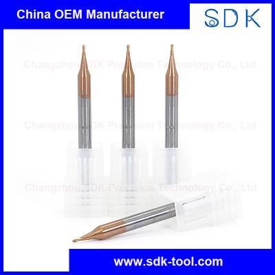 R0.1 HRC55 Micro Ball Nose End Mill High Quality Solid Carbide with Bronze Coating for Steel