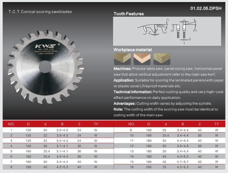 Kws Manufacturer 150mm Conical Scoring Woodworking Tct Circular Saw Blade