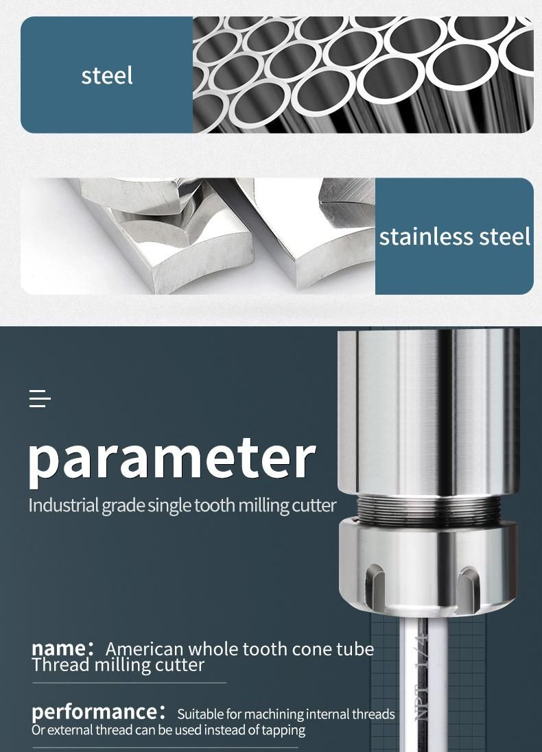 NPT1/4-18 CNC 60° Tungsten Steel NPT American Taper Pipe Thread Milling Cutter 1/16 1/8 1/4 3/8 1/2 3/4-27 18 14 Mill Mills Cutters 1"-11.5