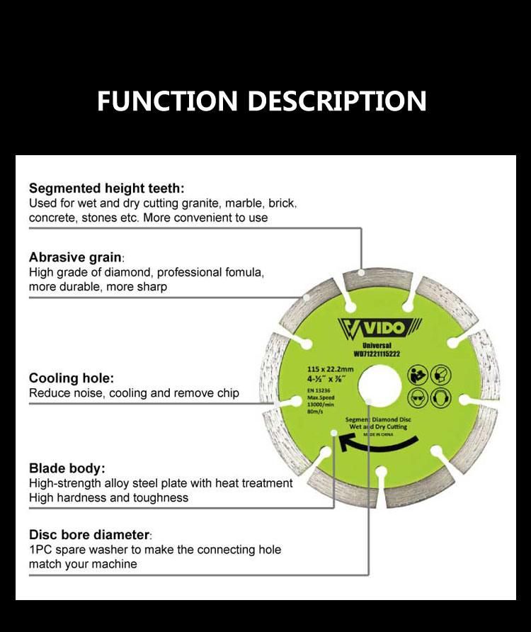 Vido 115 mm Saw Blade Cutting Disc Diamond for Marble for Granite, Marble, Brick, Concrete, Stones Cutting