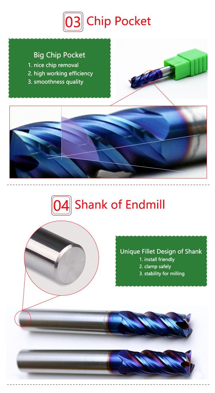 CNC End Milling Cutter 4flutes HRC65 Parallel Shank Solid Tungsten Carbide for Stainless Steel Metal Cutter End Mill