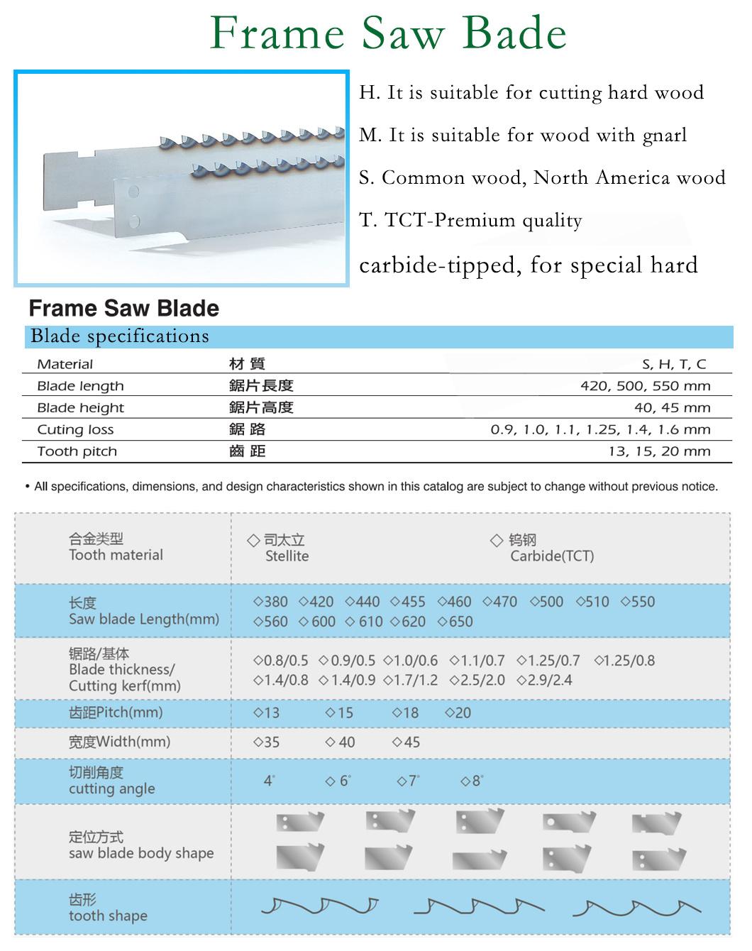 Tungsten Carbide Woodworking Tct Cut Frame Saw Blade