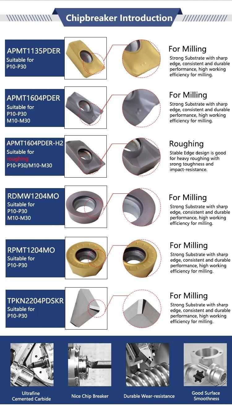 Seno Milling Cutter Tungsten Cemented Carbide Blade Knives Milling Insert Apmt/Apkt/Tpkn/Tpmr/Rdmw