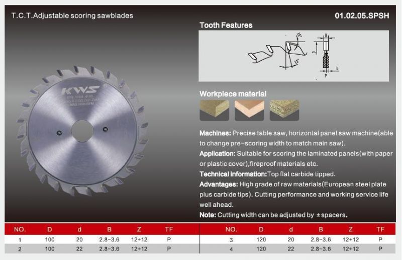 Kws Ceratizit Double Scoring Saw Blade Adjustable Scoring Saw Blade 120mm 20/22 24t