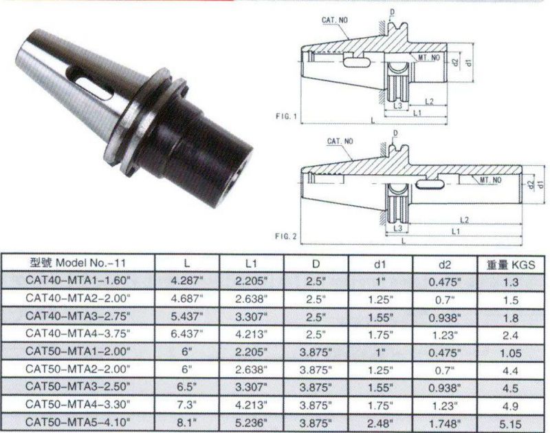 DIN2080/DIN69873/Bt/Cat Tool Holder, Cat50-Mta Morse Taper Adapter Holders