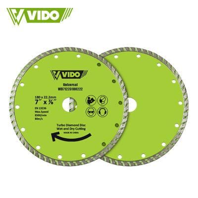 Vido 180mm 7 Inch Turbo Wet Dry Diamond Saw Blade Cutting Disc for Tile Granite and Ceramics