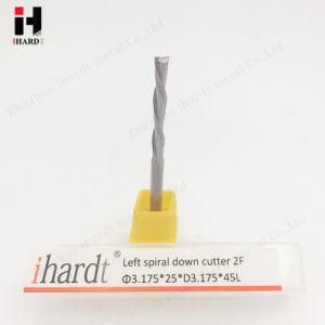 HRC55 Solid 2 Flute Carbide Left Spiral Down Cut End Mill Bits for Woodcutting