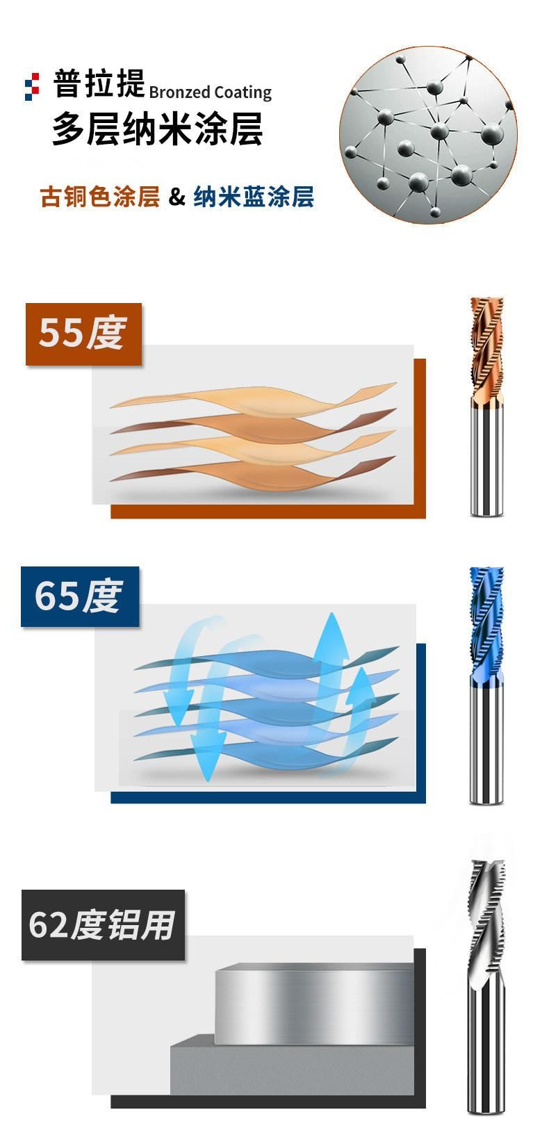 Coated Solid Carbide CNC Endmill for Steel, Stainless Steel, Non-Ferrous Metal Nano Coating Submicron Carbide Material