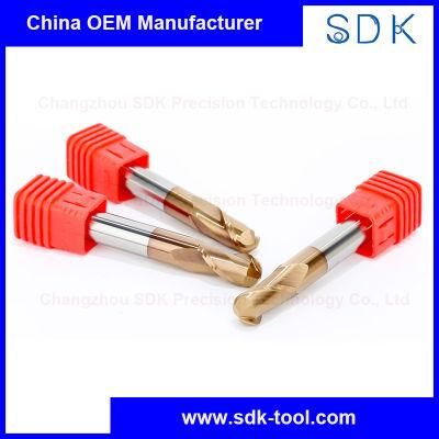 2 Flute Cemented Carbide Ball Nose End Mill HRC55 with Bronze Tisin Coating