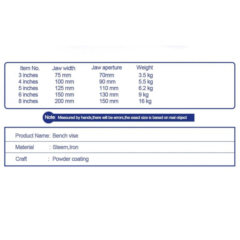 3/4/5/8′ ′ Working Heavy Bench Vice Without Swivel