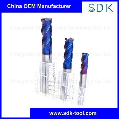 4 Flute Solid Carbide Corner Radius End Mills HRC65 for Hardened Steel with Blue Nano Coating