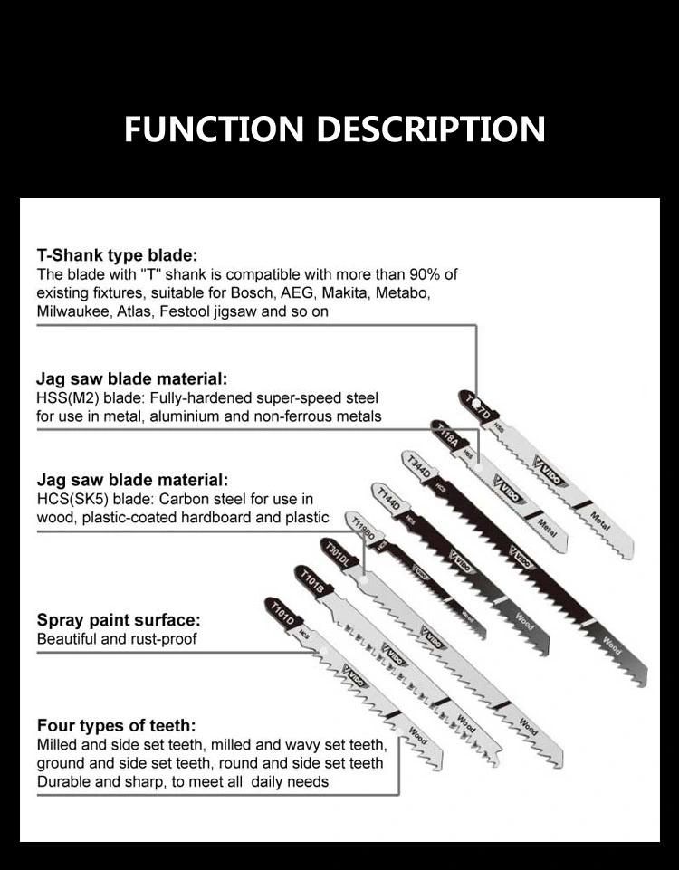 VIDO hss M2 hcs Saw Blade Jig saw blade T-Shank Saw Blade suitable for all kinds of wood jig saw