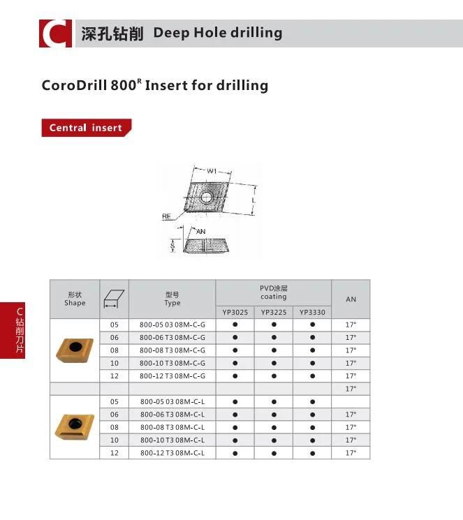 High Performance Cemented Carbide Inserts 800-06t308-M-C-L for BTA Deep Hole Drilling