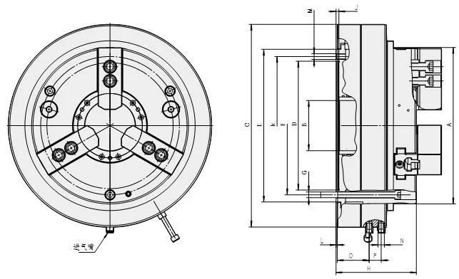 12 Inch 3 Jaw Pneumatic Lathe Chuck CNC Lathe Front Mounted Power Chuck