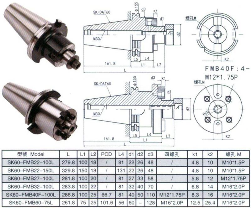 Bt/St/Nt/Jt/Sk/Dat/Cat Tool Holder, Sk60-Fmb Milling Arbor for CNC Milling Machine