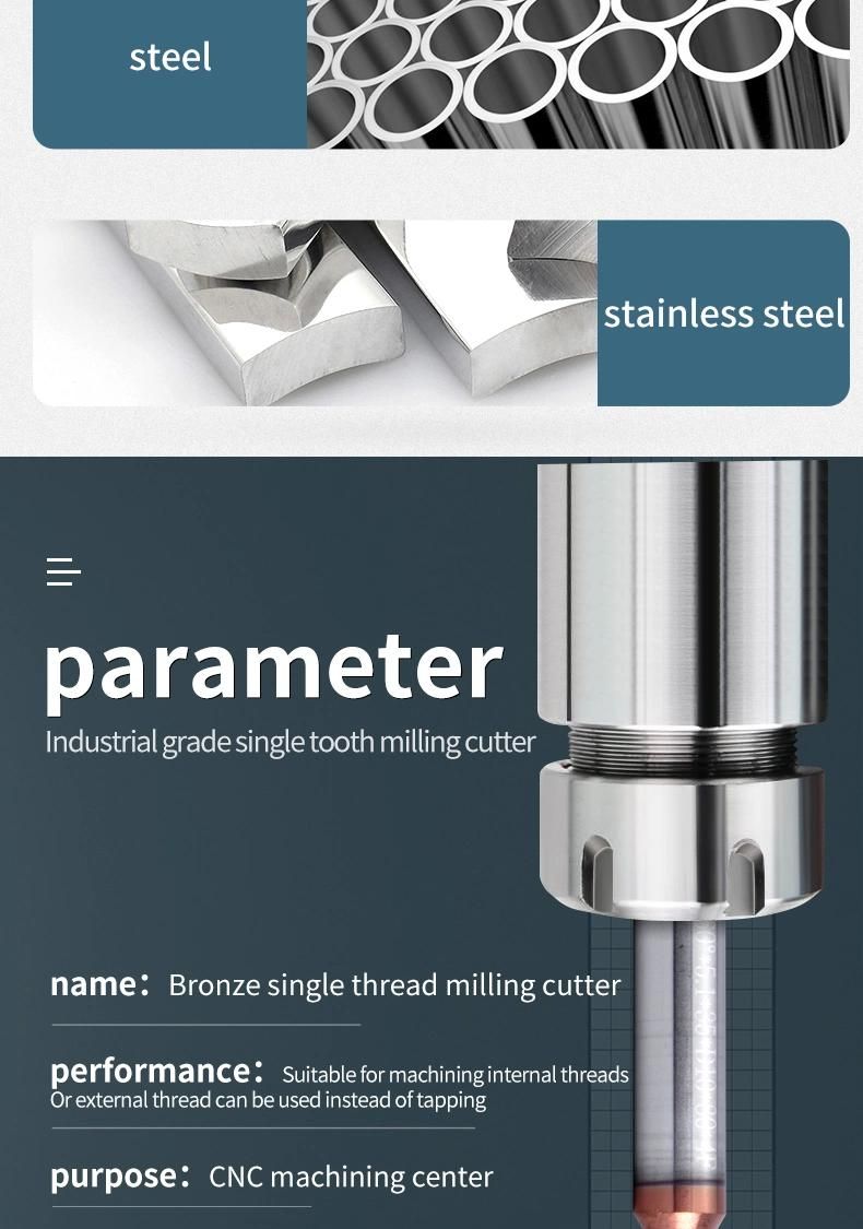 CNC 60° Tungsten Carbide Single Flute Thread Milling Cutter P0.2-0.5 P0.2-0.4 P0.4-0.6 P0.5-0.8 P0.5-1.5 P0.75-2.0 P0.8-2.5 Mill Mills HRC 65