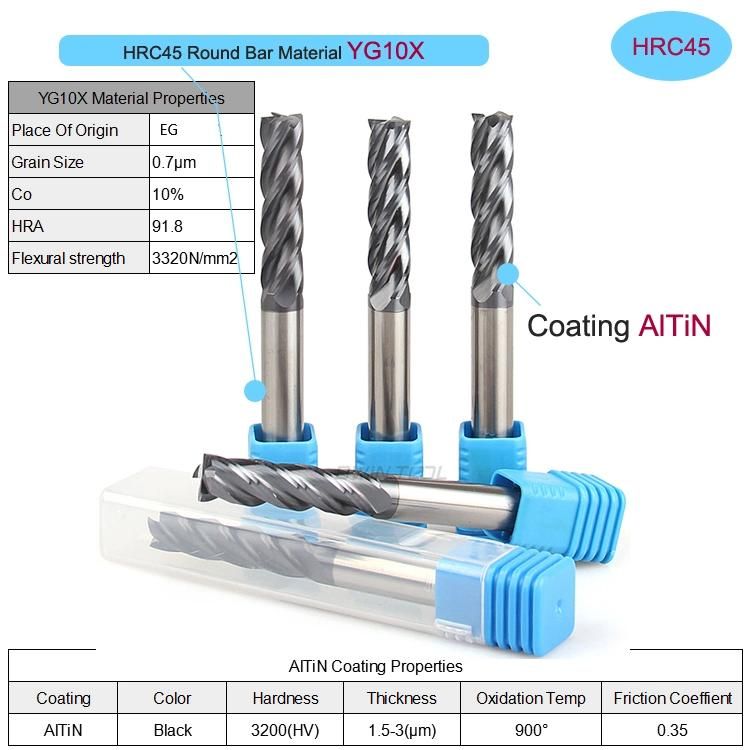 Evergreen HRC 45/55/60/65 Parallel Shank Solid Tungsten Carbide End Mill CNC End Milling Cutter for Stainless Steel Metal