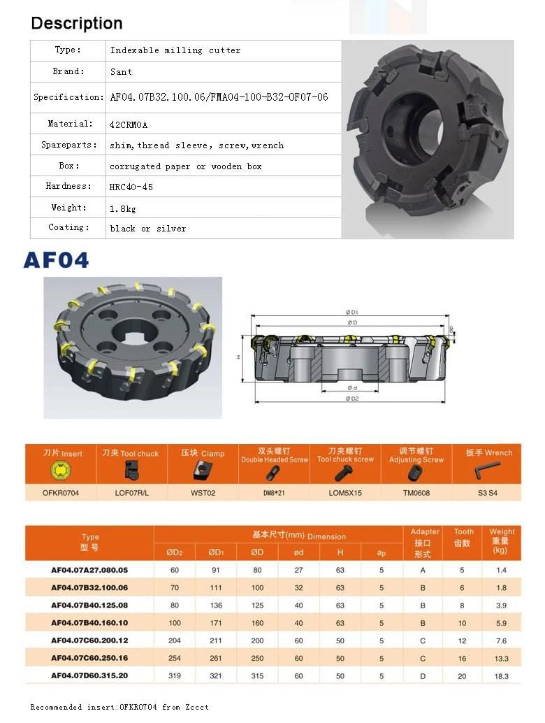 Zhuzhou Sant Indexable Face Milling Cutter Tools