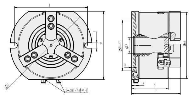 3 Jaw Pneumatic Lathe Chuck CNC Lathe Through Hole Power Chuck