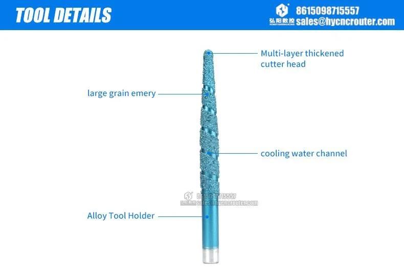 Hycnc 8 10 12 mm 1PC Granite Milling Cutter Marble Carving Tools CNC Router Stone Engraving Bits Tapered Slotted Brazing