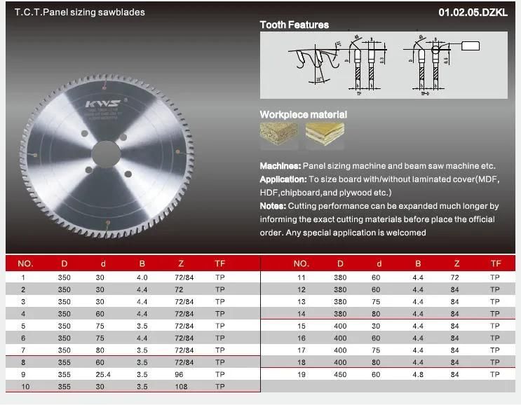 Kws Manufacturer 380mm Panel Sizing Woodworking Tct Circular Saw Blade