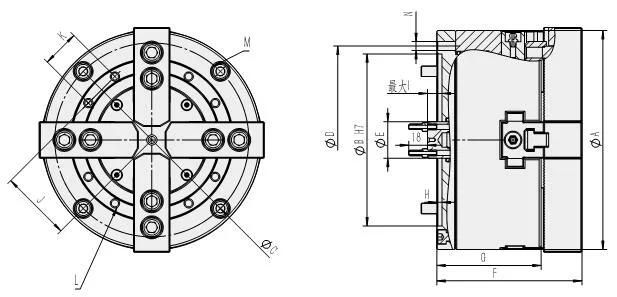 4 Jaw Pneumatic Lathe Chuck CNC Lathe Solid Power Chuck