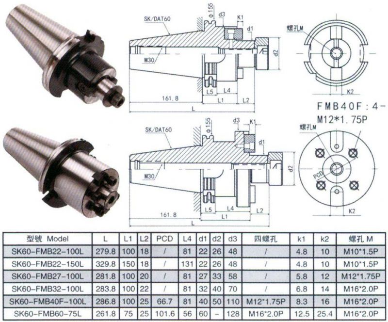 High Speed Bt/St/Nt/Jt/Sk/Dat/Cat Tool Holder, Sk60-Fmb Milling Arbor