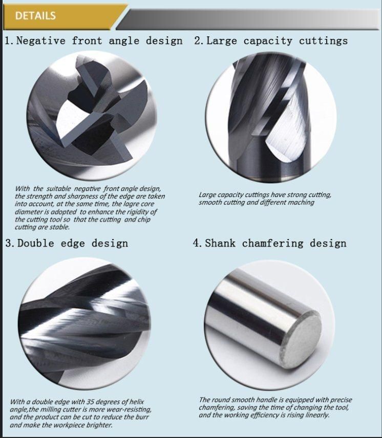 4 Flute HRC45 Carbide End Mill Diamond Machine Cutters