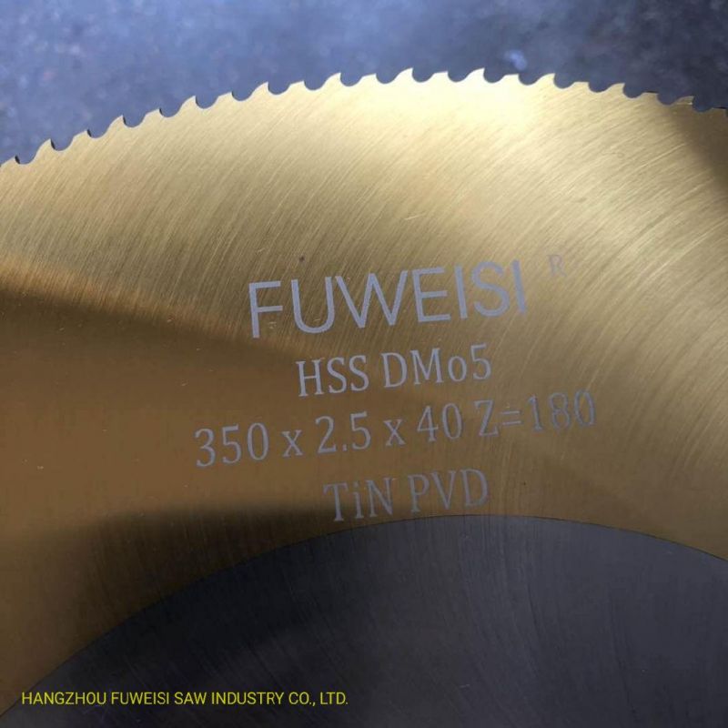 HSS M2 350 X 2.0 X 32mm Tin Coated Circular Saw Blade for Metal Tube Cutting.