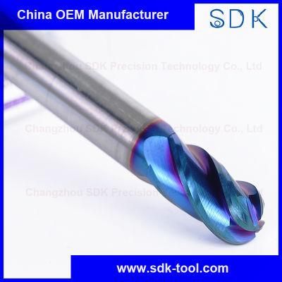 65HRC Solid Carbide 4 Flute Ball Nose Milling Tools for Hardened Steel with Blue Nano Coating