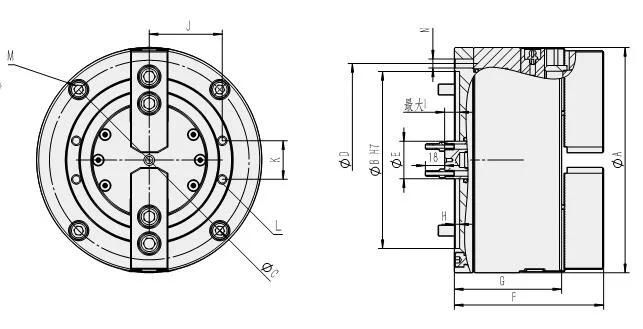 2 Jaw Pneumatic Lathe Chuck CNC Lathe Solid Power Chuck