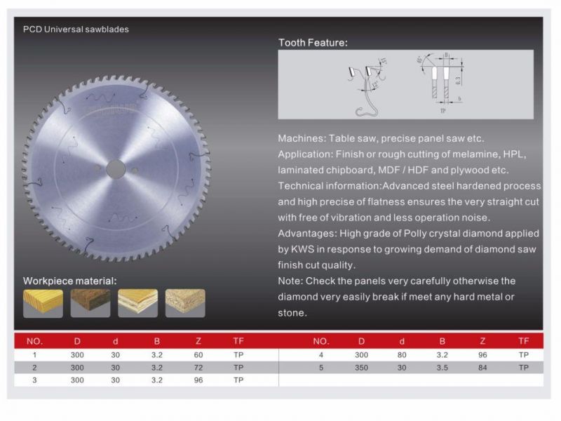 Kws PCD Diamond Circular Saw Blade for Wood Cutting