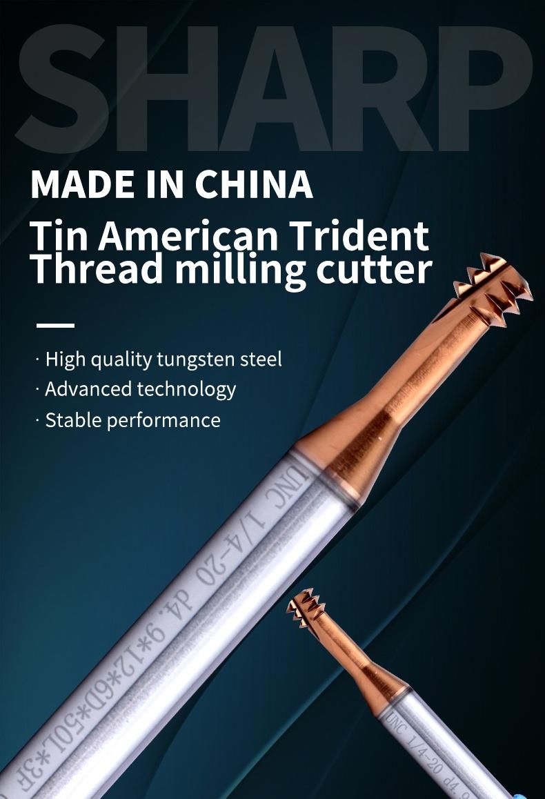 Unc1/4-20 CNC 60 Degree Tungsten Steel American Three Row Coarse Thread Milling Cutter Unc 1-64 2-56 3-56 10-24 Mill Mills Cutters