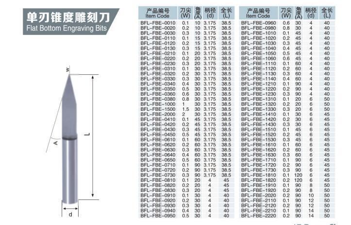 Bfl Solid Carbide CNC Carvings Router Bits Engraving Endmill