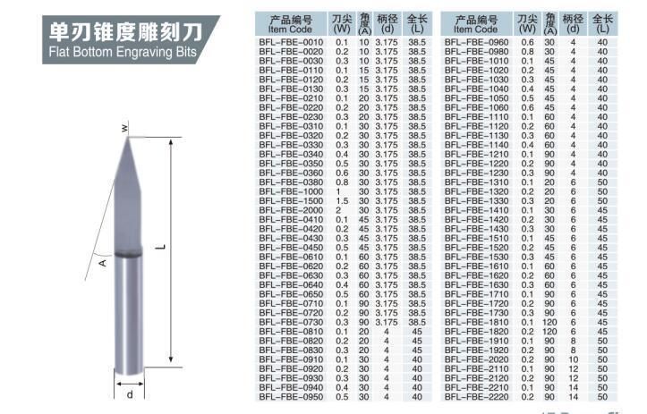 Bfl Solid Carbide CNC Carvings Router Bits Engraving Endmill