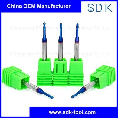2 Flutes Long Neck Ball Nose End Mills with Blue Naco Coating
